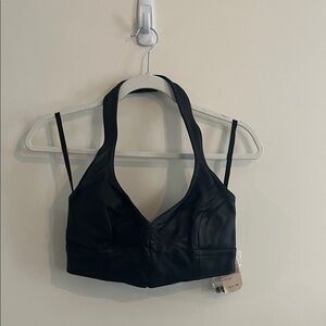 Vintage Wilsons Leather Halter Bra Top Biker NWT Deadstock Black Edgy Western S